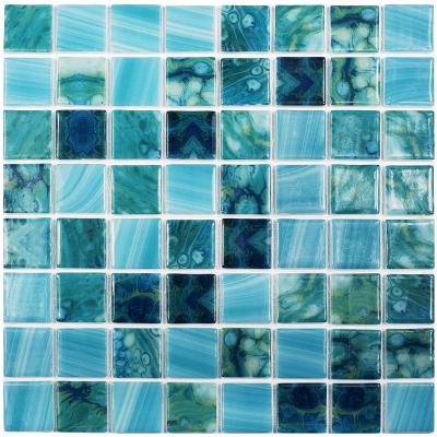 Мозаика Vidrepur С0003872 Nature Royal № 5607 (на сетке) 31.7х31.7 голубая глянцевая под мрамор / авантюрин, чип 25x25 квадратный