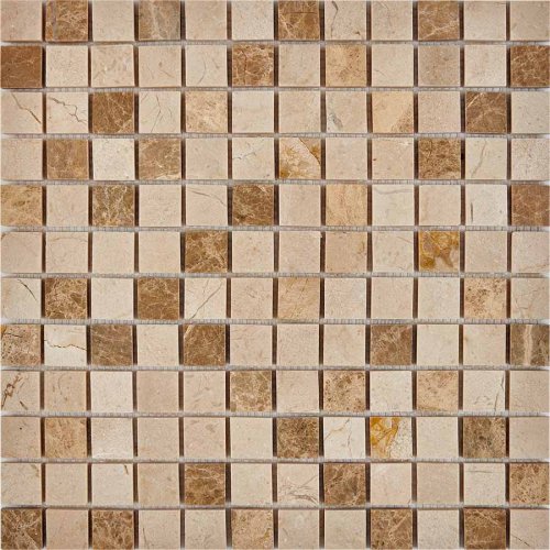 Мозаика Pixel mosaic PIX274 из мрамора Emperador Light, Crema Nova 30.5x30.5 бежевая / коричневая полированная под мрамор, чип 23x23 мм квадратный