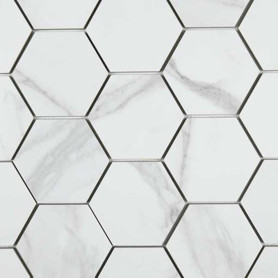 Мозаика Velsaa RP-114651-03 Saturio Glacier Hex Mosaic 28х24.5 белая полированная под мрамор, чип 95x110 мм шестиугольный