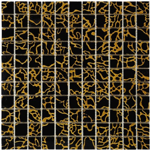 Мозаика Rose Mosaic QCG 009-A Специальная серия 30x30 черная / золотая глянцевая узоры, чип 25x25 квадратный