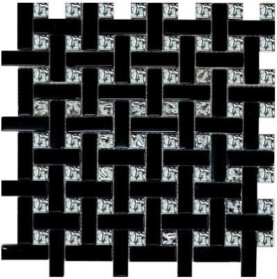 Мозаика Роскошная мозаика МС 786 30x30 Плетенка черная/платиновая  глянцевая, чип 15x15 квадратный/чип 15x48 прямоугольный