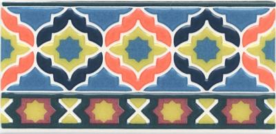 Декор Kerama Marazzi HGD\A322\16000 Алькасар Alcazar 15x7.4 синий / оранжевый глянцевый с орнаментом