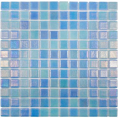 Мозаика Vidrepur С0002470 Shell Mix Blue 551/552 (на сетке) 31.7x31.7 голубая глазурованная глянцевая оттенки синего / перламутр, чип 25x25 квадратный
