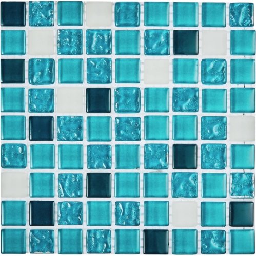 Мозаика Роскошная мозаика МС 2082 30x30 белая/бирюзовая рифленая матовая, чип 15x15 квадратный