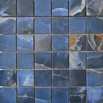 Мозаика Neodom N20356 Mosaico Onix Azul Polished 30x30 серо-голубая полированная под камень, чип 50x50 мм квадратный