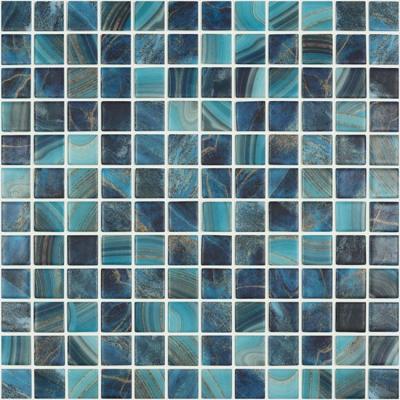 Мозаика Vidrepur С0003870 Nature Royal № 5604 (на сетке) 31.7х31.7 синяя глянцевая под мрамор / авантюрин, чип 25x25 квадратный