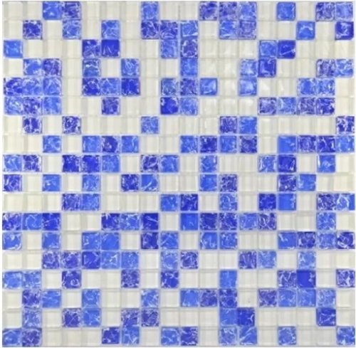 Мозаика Роскошная мозаика МС 450 30х30 микс синяя/голубая/белая глянцевая, чип 15х15 квадратный