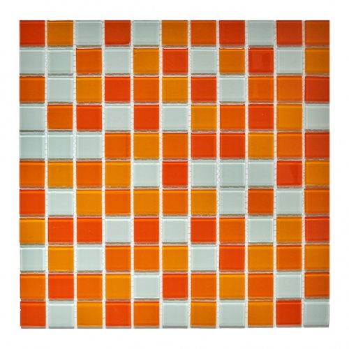 Мозаика Pixel mosaic PIX010 из стекла 30x30 белая / оранжевая глянцевая под камень / оттенки цвета, чип 25x25 мм квадратный