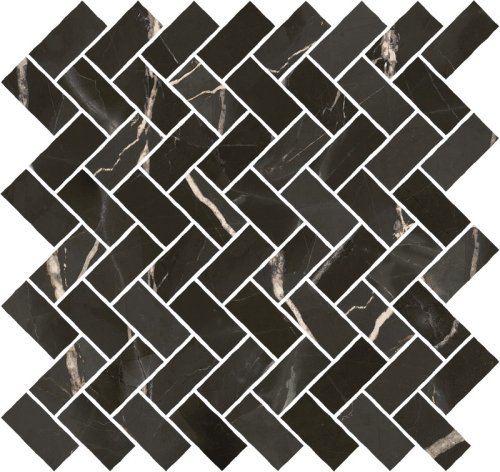 Мозаика Italon 620110000217 Stellaris Absolut Black Mosaico Cross / Стелларис Абсолют Блэк Кросс 29.7x31.5 черная натуральная под мрамор, чип прямоугольный