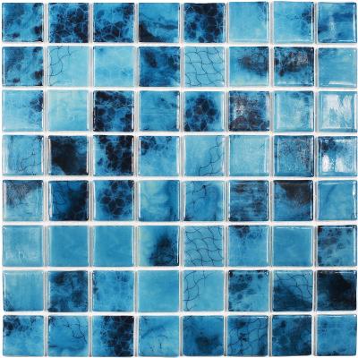 Мозаика Vidrepur С0003871 Nature Olympic №5605 (на сетке) 31.7х31.7 голубая глянцевая под мрамор, чип 25x25 квадратный