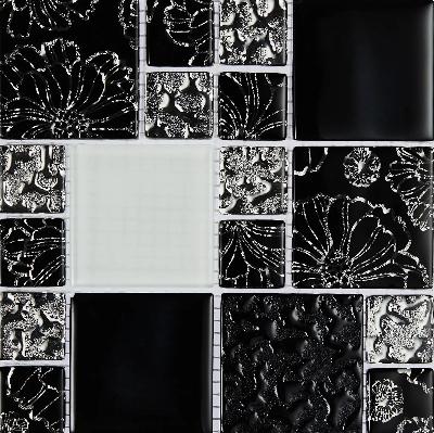 Мозаика Роскошная мозаика МС 2233 30x30 микс белая/черная/платиновая глянцевая, чип 23x23/48x48 квадратный