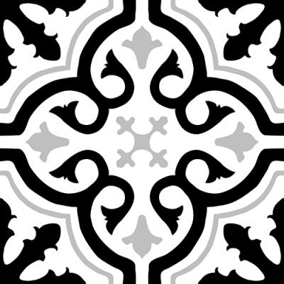 Керамогранит Kerlife Small Tile Pav Cement-M grace black 20x20 черно-белый глазурованный матовый с орнаментом