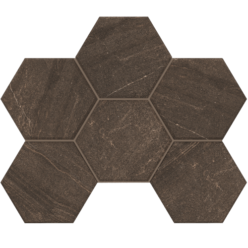 Мозаика Estima Mosaic/GB04_NR/25x28,5/Hexagon Gabbro Brown 25x28.5 коричневая неполированная под камень, чип гексагон