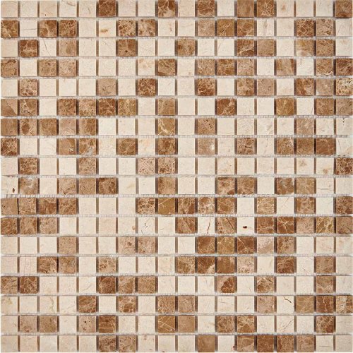 Мозаика Pixel mosaic PIX273 из мрамора Emperador Light, Crema Nova 30.5x30.5 бежевая / коричневая полированная под мрамор, чип 15x15 мм квадратный