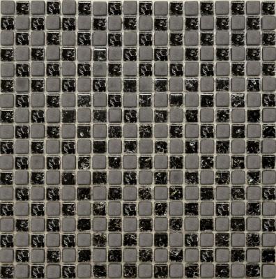 Мозаика Роскошная мозаика МС 2023 30x30 шахматка черная колотая глянцевая/черная матовая, чип 15х15 квадратный
