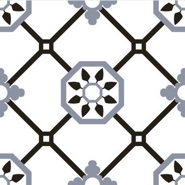 Керамогранит Mijares Alba azul 22.5x22.5 черно-белый матовый с орнаментом