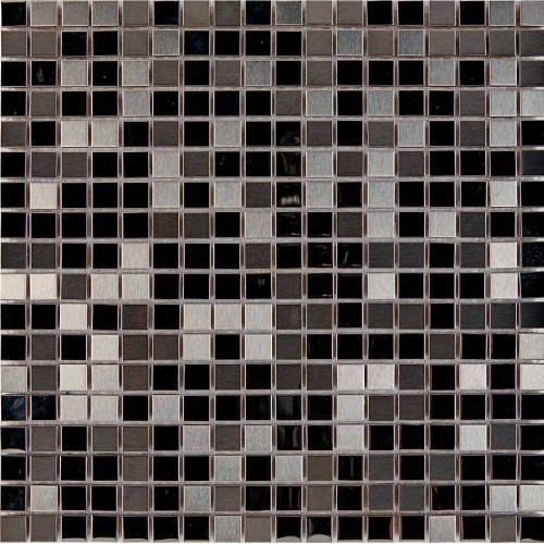Мозаика Pixel mosaic PIX709 из металла 30x30 серая / черная матовая / глянцевая под камень / оттенки цвета, чип 15x15 мм квадратный