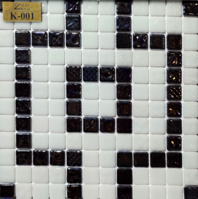 Мозаика Gidrostroy Glass Mosaic K-001 31.7x31.7 стеклянная черно-белая глянцевая, чип 25x25 квадратный