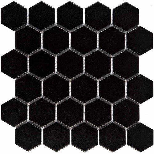 Мозаика Pixel mosaic PIX611 из керамогранита 27x28.5 черная матовая под камень, чип 51х59 мм гексагон