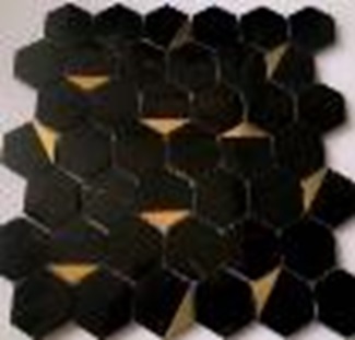 Мозаика Marble Mosaic Hexagon Nero Marquina Gold 29.8x30.5 черная / золотая полированная под камень, чип 48x55 гексагон