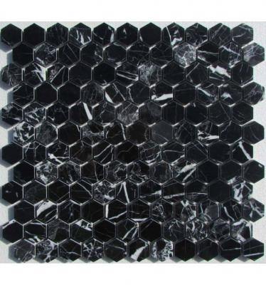 Мозаика FK Marble 35233 Hexagon Nero Marquina 29.5x28 черная / черно-белая полированная, чип 6x48x55 гексагон