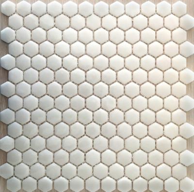 Мозаика Gidrostroy Glass Mosaic TN-004 30x30 стеклянная белая глянцевая, шестиугольный чип (гексагон)