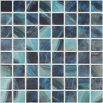 Мозаика Vidrepur С0003873 Nature Royal № 5604 (на сетке) 31.7х31.7 синяя глянцевая авантюрин, чип 25x25 квадратный