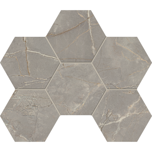Мозаика ESTIMA Mosaic/BR03_PS/25x28,5/Hexagon Bernini Grey 25x28.5 серая полированная под камень, чип гексагон