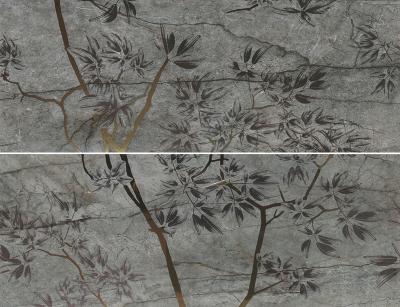 Керамогранит Fanal Dec Essence Autumn Smoke B Nplus 89x118.2 серый полированный металл / орнамент / растительность