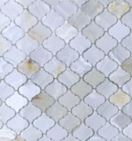 Мозаика Marble Mosaic Arabesco Onyx White 27.8x32.5 белая полированная под камень, чип 68x68 фигурный