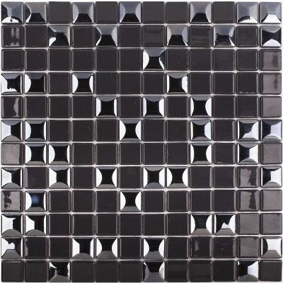 Мозаика Vidrepur С0002057 Edna №828 (на сетке) 31.7x31.7 черная глянцевая / рельефная моноколор / 3D узор, чип 25x25 квадратный