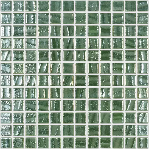 Мозаика Vidrepur 1043743 Titanium № 762 (на сетке) 31.7x31.7 зеленая глянцевая / рельефная авантюрин, чип 25x25 квадратный