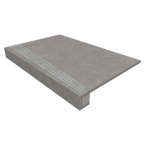 Комплект Estima Set/Steptrade/LN02_NS/33x120/Stripe/LN02_NS/14,5x120 Luna Grey Ступень LN02 (33x120) непол. (прямоугол. бортик) + Подступенок (14,5x120) 33x120 серый неполированный под цемент