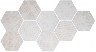Керамогранит CIR Ceramiche Docklands Hexagon Freeport White (9 Soggetti Mix) 24x27.70 белый матовый орнамент