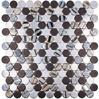 Мозаика Vidrepur С0003362 Circle Aqua Black Mix (на сетке) 30.6x31.4 микс глянцевая авантюрин, чип круглый