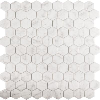 Мозаика Vidrepur С0002700 Hex Marbles 4300 (на сетке) 31.7x30.7 белая матовая под камень, чип гексагон
