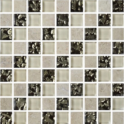 Мозаика Роскошная мозаика МКС 2028 30x30 диагональ бежевая/золотая/молочная матовая, чип 15x15 квадратный
