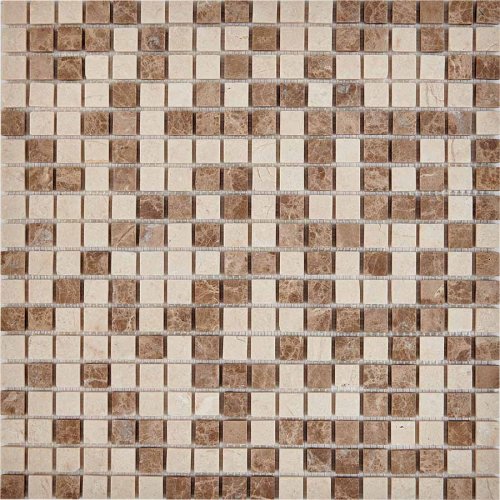 Мозаика Pixel mosaic PIX275 из мрамора Emperador Light, Crema Nova 30.5x30.5 бежевая / коричневая матовая под мрамор, чип 15x15 мм квадратный