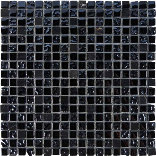 Мозаика Pixel mosaic PIX714 из мрамора и стекла 30x30 черная глянцевая под камень / оттенки цвета, чип 15x15 мм квадратный