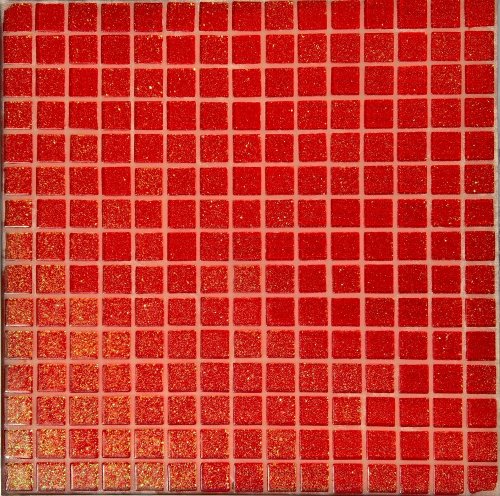 Мозаика Rose Mosaic F151 Shiny 32.7x32.7 красная глянцевая с искрящимся эффектом, чип 20x20 квадратный