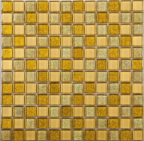 Мозаика NSmosaic S-824 EXCLUSIVE 29.8х29.8 золотая глянцевая моноколор / авантюрин, чип 23x23 квадратный