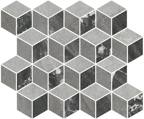 Мозаика Kerama Marazzi T017\48008 Риальто 1 37.5x45 серая / черная глянцевая под мрамор / 3D узор, чип ромб