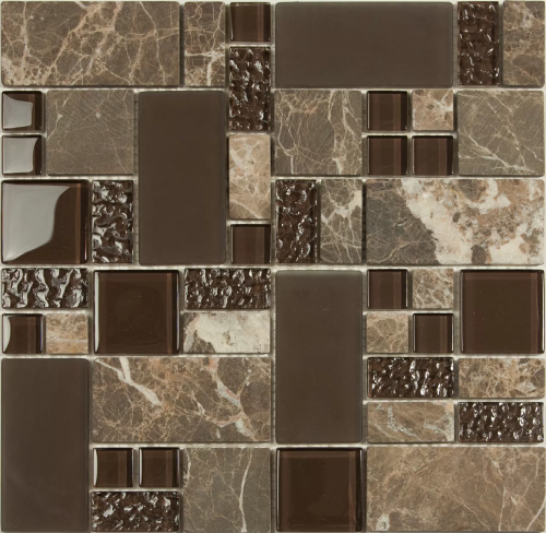 Мозаика NSmosaic S-817 EXCLUSIVE 29.8x29.8 коричневая глянцевая под камень / моноколор, чипы разноформатные