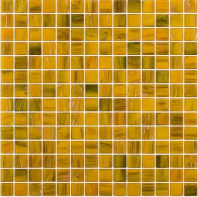 Мозаика Rose Mosaic GB92 Gold Star 32.7x32.7 желтая глянцевая авантюрин, чип 20x20 квадратный