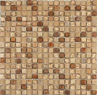 Мозаика NSmosaic S-822 EXCLUSIVE 30.5x30.5 бежевая матовая под камень / с орнаментом, чип 15x15 квадратный