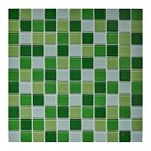 Мозаика Pixel mosaic PIX011 из стекла 30x30 зеленая глянцевая под камень / оттенки цвета, чип 25x25 мм квадратный