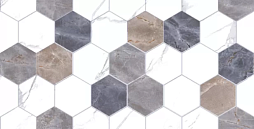 Настенная плитка Primavera TP3628H Дамон Декор Гексагон 30x60 серо-белая глянцевая под мозаику