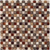 Мозаика Pixel mosaic PIX 721 из мрамора и стекла 30x30 серая / коричневая матовая / глянцевая под камень / орнамент, чип 15x15 мм квадратный