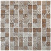 Мозаика Rose Mosaic QCTH 005-A Специальная серия 30x30 микс бежевая / коричневая глянцевая выпуклая / узоры, чип 25x25 квадратный