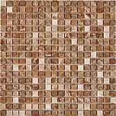 Мозаика Pixel mosaic PIX221 из мрамора Light Emperador 30.5x30.5 коричневая полированная под мрамор, чип 15x15 мм квадратный